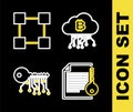 Set line Cryptocurrency cloud mining, Smart contract, exchange and Blockchain technology icon. Vector
