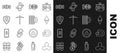 Set line Cryptocurrency coin Ripple XRP, Dash, Ethereum ETH, Mining farm, Pickaxe, Shield security with lock, bitcoin
