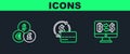 Set line Cryptocurrency exchange, Currency and Credit card icon. Vector