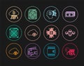 Set line Cryptocurrency key, Blockchain technology, Bitcoin think, cloud mining, ASIC Miner, CPU farm and icon. Vector