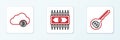 Set line Cryptocurrency key, cloud mining and bitcoin with circuit icon. Vector