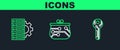 Set line Cryptocurrency key, Server and gear and wallet icon. Vector