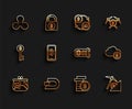 Set line Cryptocurrency wallet, coin Dash, Ripple XRP, Bitcoin, cloud mining, Phone mobile and cryptocurrency, and