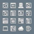 Set line Cup of tea with tea bag, Software, Cloud technology data transfer, Hacker or coder, Server, Data, Web Hosting Royalty Free Stock Photo