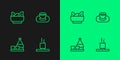 Set line Cup of tea, Bottle sake, Wonton and Soy sauce in bowl icon. Vector