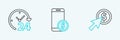 Set line Cursor and coin, Clock 24 hours and Smartphone with dollar icon. Vector Royalty Free Stock Photo