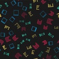 Set line Curtains, Bed, Office desk and Chair on seamless pattern. Vector