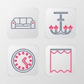 Set line Curtains, Clock, Chandelier and Sofa icon. Vector