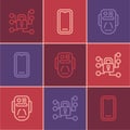 Set line Cyber security, Artificial intelligence robot and Mobile phone icon. Vector Royalty Free Stock Photo