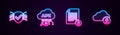 Set line Cyber security, Cloud api interface, Document and lock and computing. Glowing neon icon. Vector Royalty Free Stock Photo