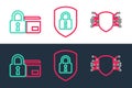 Set line Cyber security, Credit card with lock and Shield icon. Vector Royalty Free Stock Photo