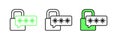 Set line Cyber security icon isolated on white background. Closed padlock on digital circuit board. Safety concept