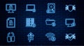 Set line Cyber security, Lock on monitor, Hard disk drive and lock, Server with, Document, Folder and Laptop icon