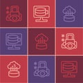 Set line Cyber security, Network cloud connection and Cloud database icon. Vector Royalty Free Stock Photo
