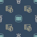 Set line Cyber security, NFT blockchain technology and Binary code on seamless pattern. Vector Royalty Free Stock Photo
