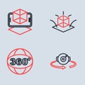Set line 3d modeling, 360 degree view, and icon. Vector