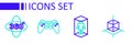 Set line 3d modeling, Gamepad and 360 degree view icon. Vector