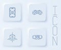 Set line 3d modeling, Gamepad, and Virtual reality glasses. White square button. Vector Royalty Free Stock Photo