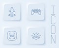 Set line 3d modeling, Gamepad, Virtual reality and . White square button. Vector Royalty Free Stock Photo