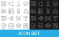 Set line 3D printer setting, tooth, Isometric cube, model, software and icon. Vector