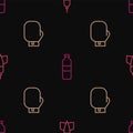 Set line Dart arrow, Boxing glove and Bottle of water on seamless pattern. Vector