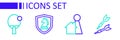 Set line Dart arrow, Chip for board game, Chess and Racket icon. Vector