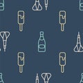 Set line Dart arrow, Ice cream and Champagne bottle on seamless pattern. Vector