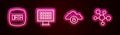 Set line Data analysis, Binary code, Cloud computing lock and Mind map infographic. Glowing neon icon. Vector Royalty Free Stock Photo