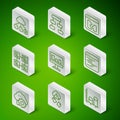 Set line Data analysis, Cloud hacking, technology data transfer, Monitor with graph chart, Hierarchy organogram, and Royalty Free Stock Photo