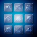 Set line Data analysis, Server, Financial growth, Pie chart infographic, Binary code, Cloud computing lock, Search data Royalty Free Stock Photo
