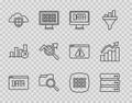 Set line Data analysis, Server, Search with folder, Cloud and shield, data, Binary code and Financial growth icon Royalty Free Stock Photo