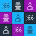 Set line Data stream, Analyst engineer and Server, Data, Web Hosting icon. Vector