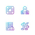 Set line Data stream, Server, Data, Web Hosting, Processor with CPU and Cloud technology data transfer. Gradient color Royalty Free Stock Photo