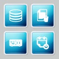 Set line Database, Delete file document, Digital alarm clock and Calendar and icon. Vector Royalty Free Stock Photo