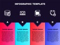 Set line Database protection, Dead laptop, Delete file document and Calendar and clock. Business infographic template