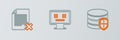 Set line Database protection, Delete file document and Dead monitor icon. Vector Royalty Free Stock Photo