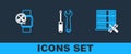 Set line Database server service, Smartwatch and Screwdriver and wrench icon. Vector Royalty Free Stock Photo