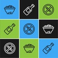 Set line Date fruit in bowl, No Smoking and Bottle of water icon. Vector