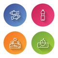 Set line Dead fish, Bottle of water, Drought and Iceberg. Color circle button. Vector