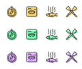 Set line Dead fish, Compass, Winter fishing and Crossed oars or paddles boat icon. Vector