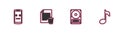 Set line Dead mobile, Hard disk drive HDD, Delete file document and Music note, tone icon. Vector Royalty Free Stock Photo