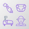 Set line Deaf, Hospital bed, Adult diaper and Prosthesis hand icon. Vector