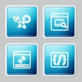 Set line Debugging, Browser files, Loading data window and Programming language syntax icon. Vector Royalty Free Stock Photo