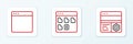 Set line Debugging, Browser window and files icon. Vector