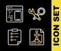 Set line Debugging, Flowchart, Clipboard with checklist and Software icon. Vector