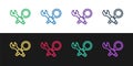 Set line Debugging icon isolated on black and white background. Debugging tool. Magnifying glass on bug programming Royalty Free Stock Photo