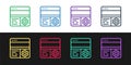 Set line Debugging icon isolated on black and white background. Debugging tool. Magnifying glass on bug programming Royalty Free Stock Photo
