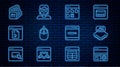 Set line Debugging, Processor with microcircuits CPU, Browser files, Computer mouse, Software, Search engine and Hacker Royalty Free Stock Photo