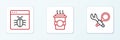 Set line Debugging, System and Coffee cup to go icon. Vector