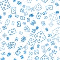 Set line Deck of playing cards, Game dice and Playing card with diamonds on seamless pattern. Vector Royalty Free Stock Photo